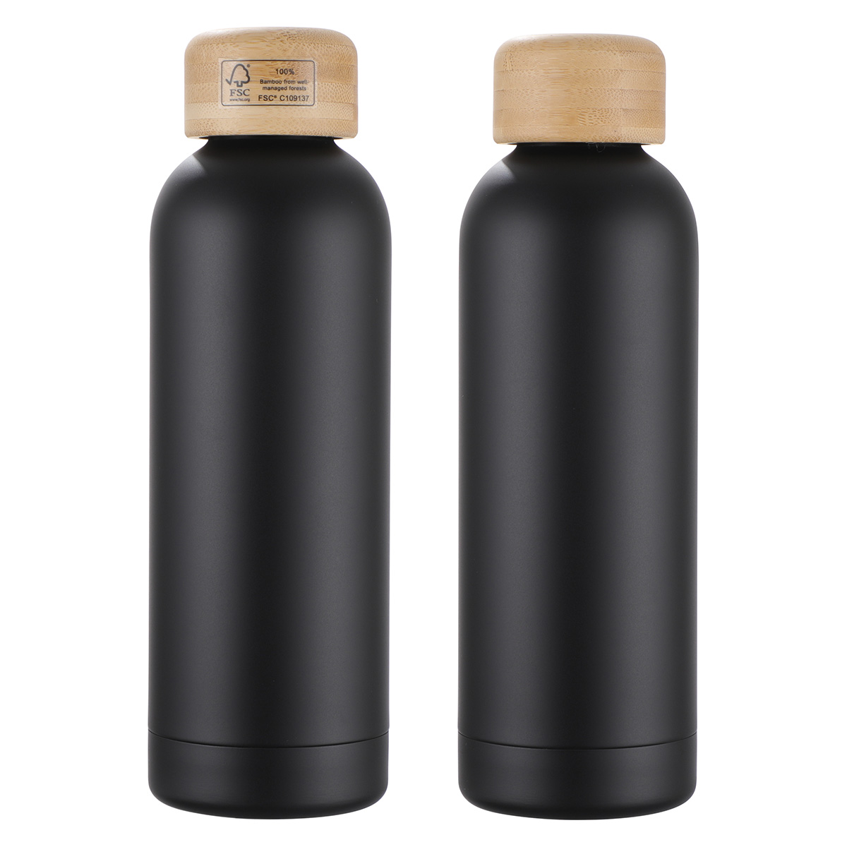 Lexi 17 oz Eco-Friendly Vacuum Stainless Steel Bottle w/ Bamboo Lid — Black