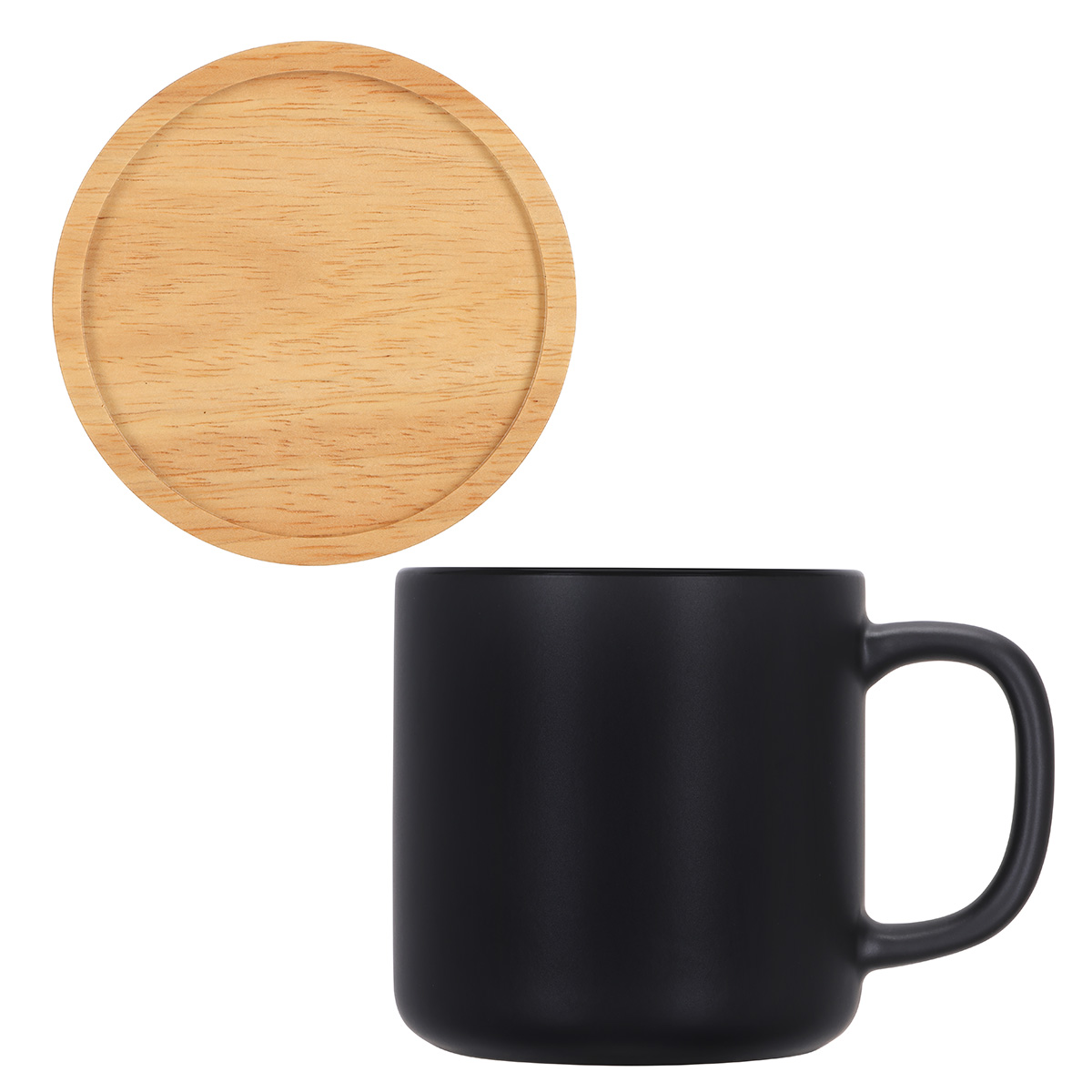 Dalton 12 oz Ceramic Mug w/ Bamboo Lid/Coaster — Black