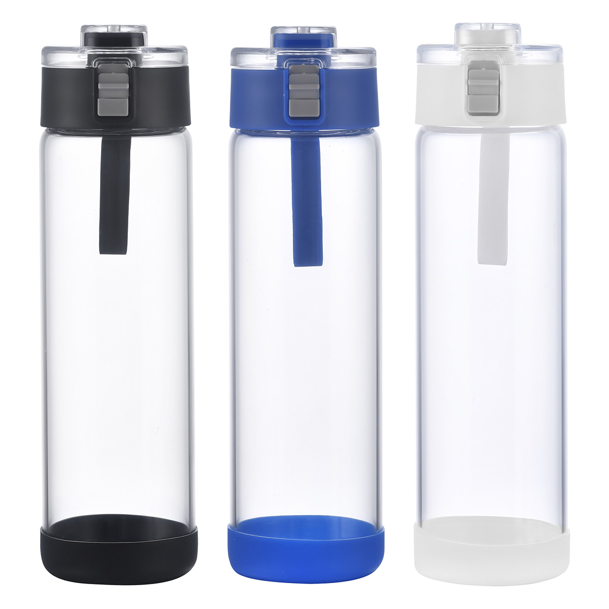 Hector 22 oz Push-Button Glass Bottle w/ Silicone Strap & Base