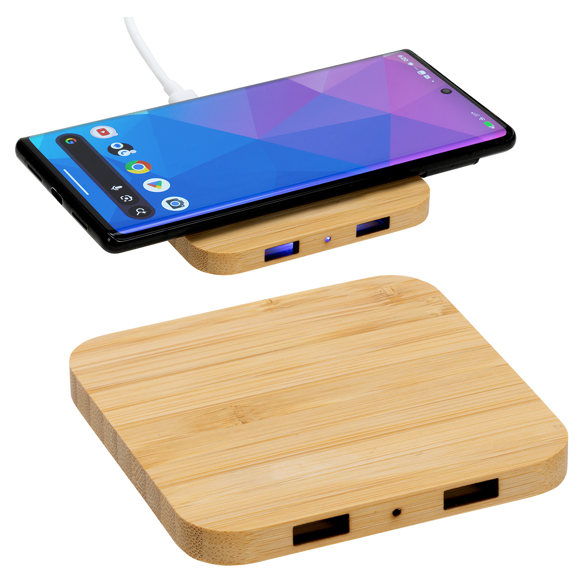 Panda Bamboo 15W Wireless Charger with Dual USB Ports