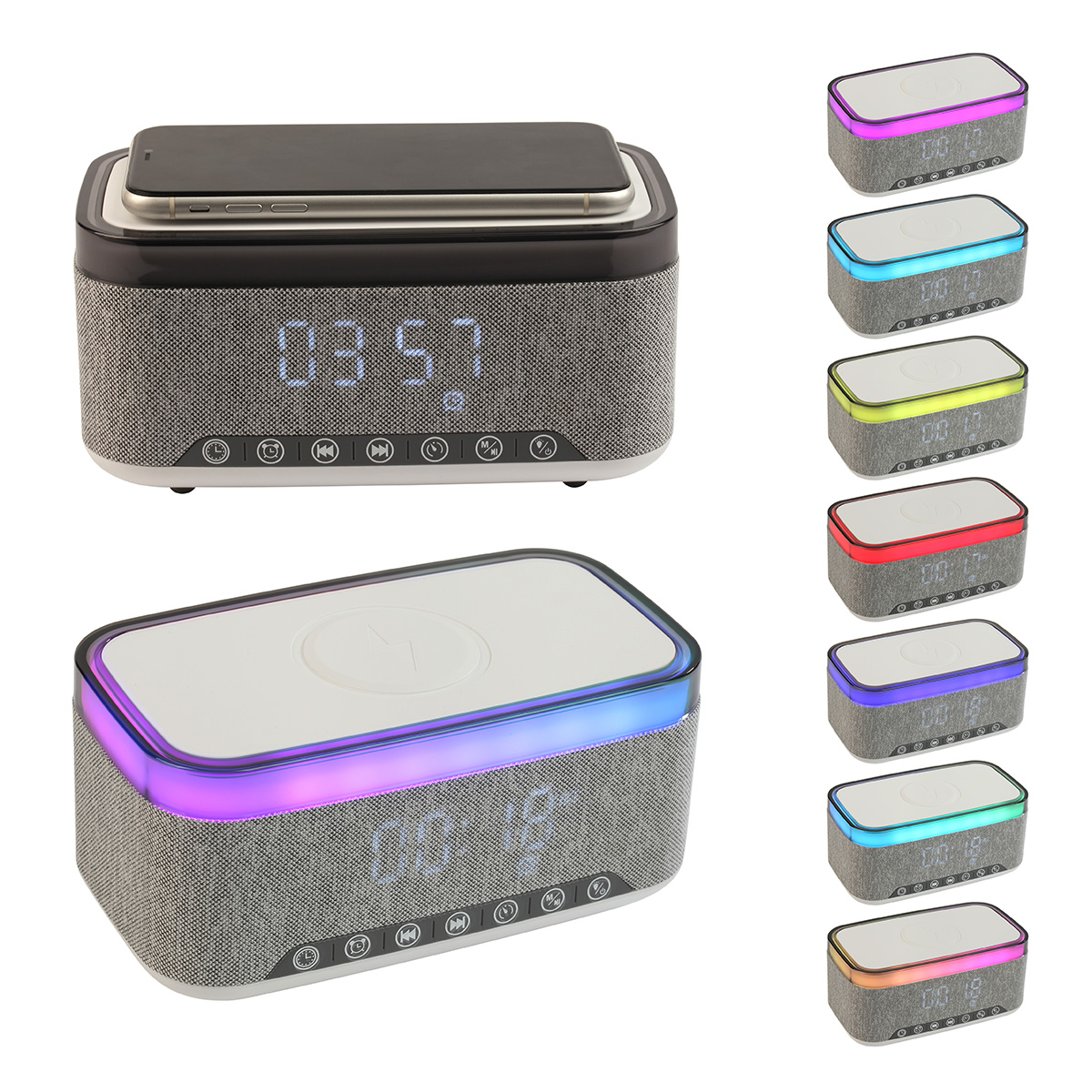 Sunset 20W Stereo Speaker with White Noise, Clock, Radio, and 15W Wireless Charger