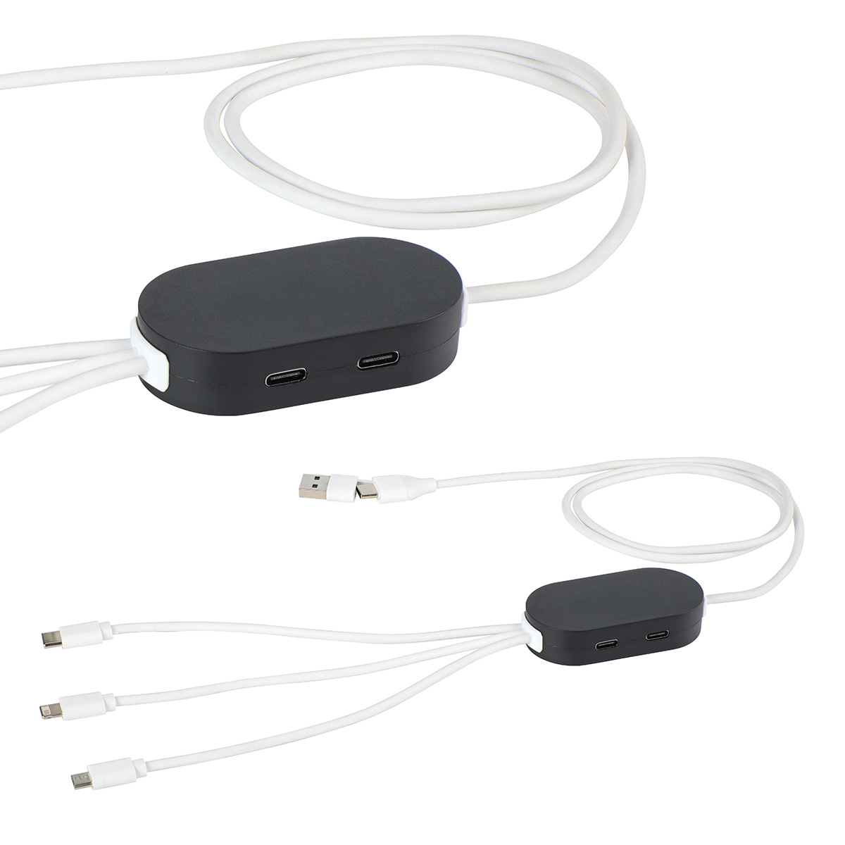 Triumph 3-in-1 Charging Cable with 4-Port USB Hub and Recycled Casing — Black