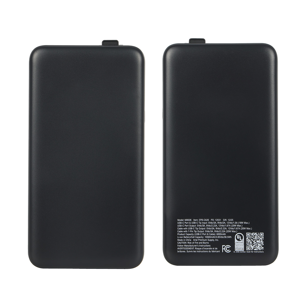 Cavalier 10000mAh 20W PD UL Listed Power Bank with Retractable Charging Cable