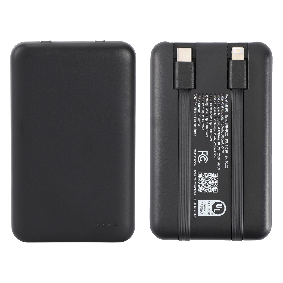 Guild 5000mAh UL-Listed Power Bank with Built-in Cables — Black