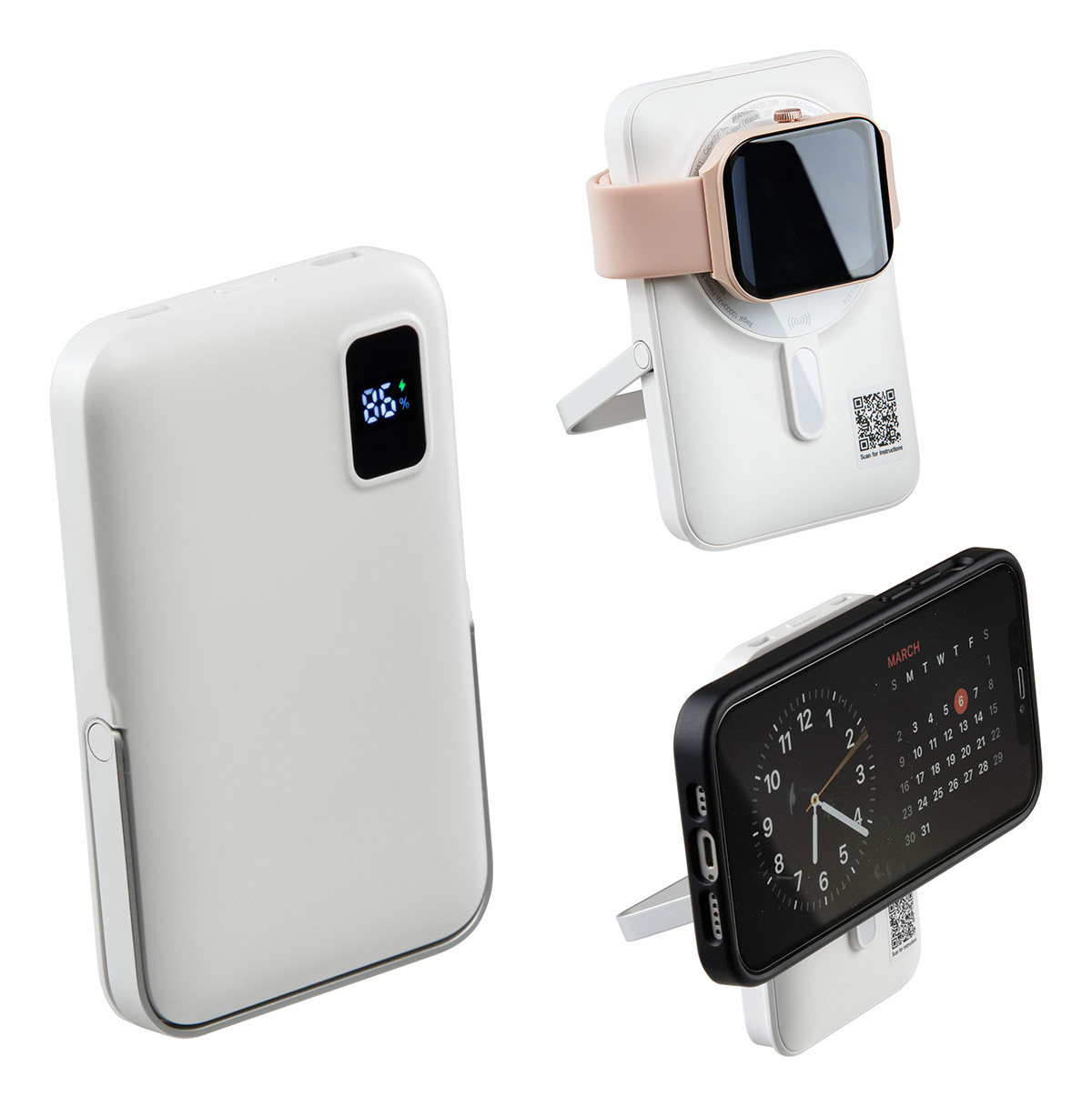 Regal 10000mAh 20W PD Power Bank w/15W Magnetic Wireless Charger, Watch Charger & Phone Stand 21