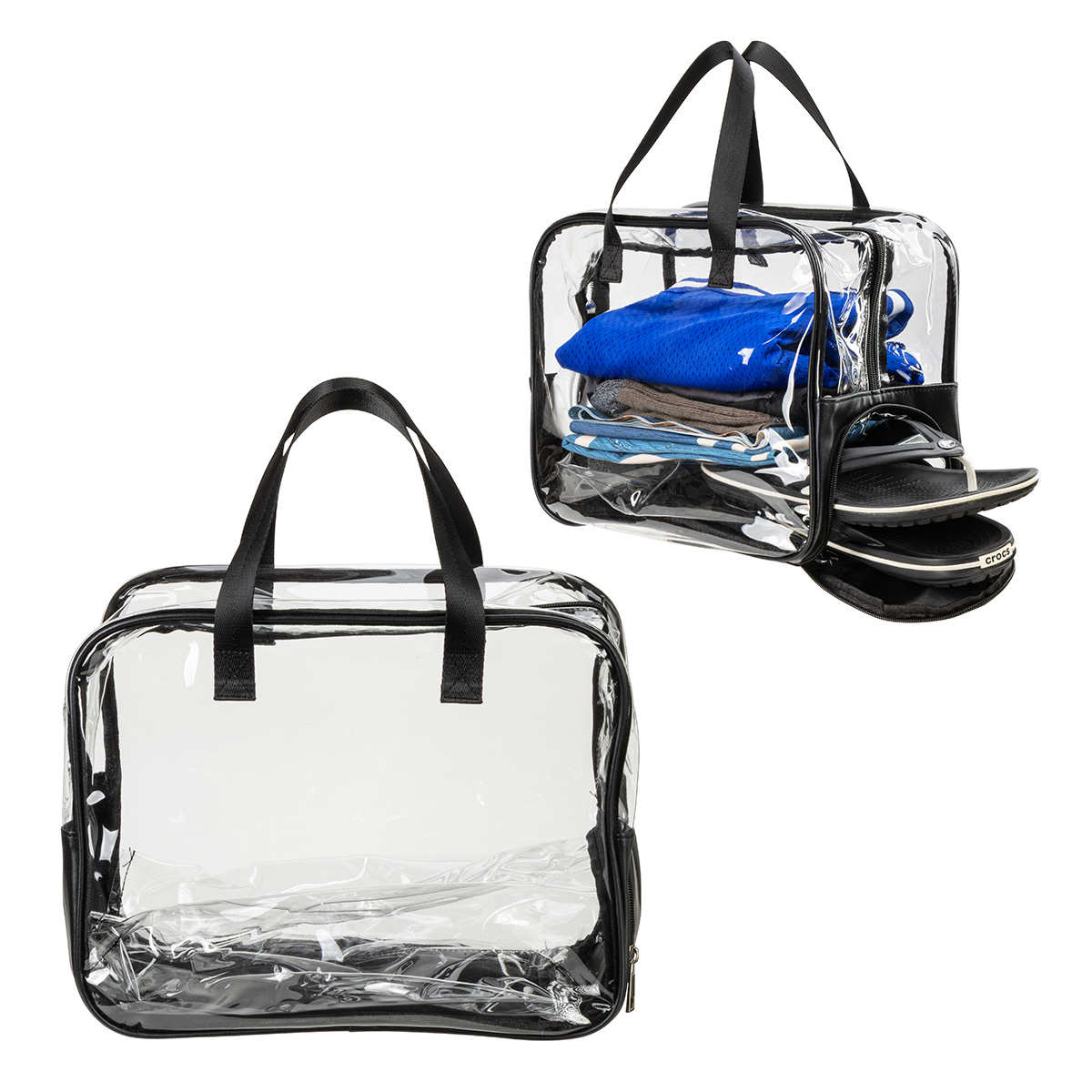 Gem Clear PVC Zippered Bag with Easy-Access Shoe Compartment