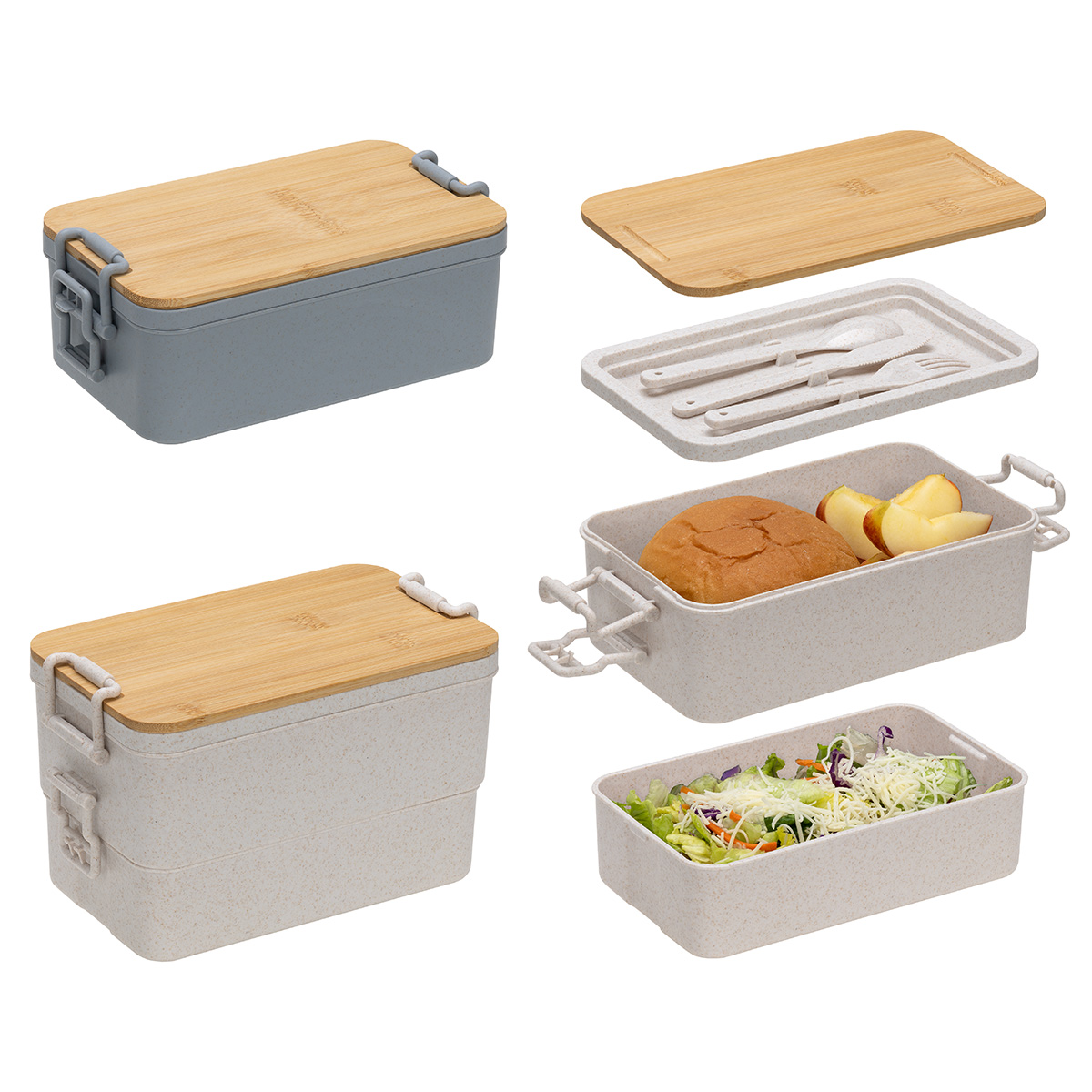 Chuckwagon Stackable Lunch Box With Bamboo Lid & Utensils