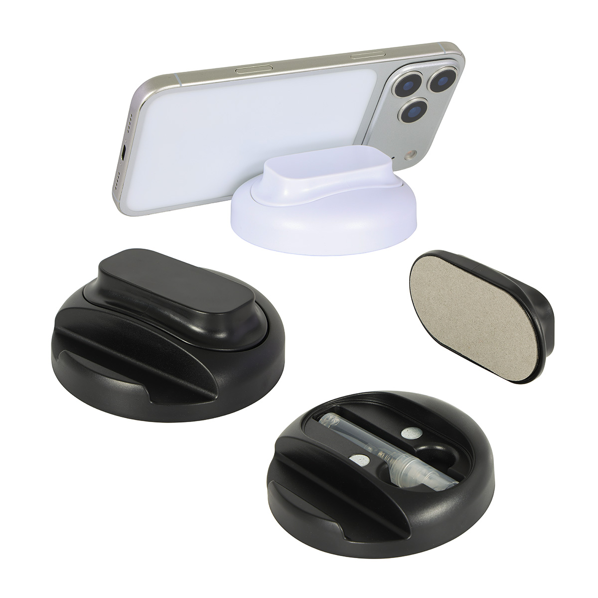 Asana Phone Stand with Built-In Screen Cleaner & Spray
