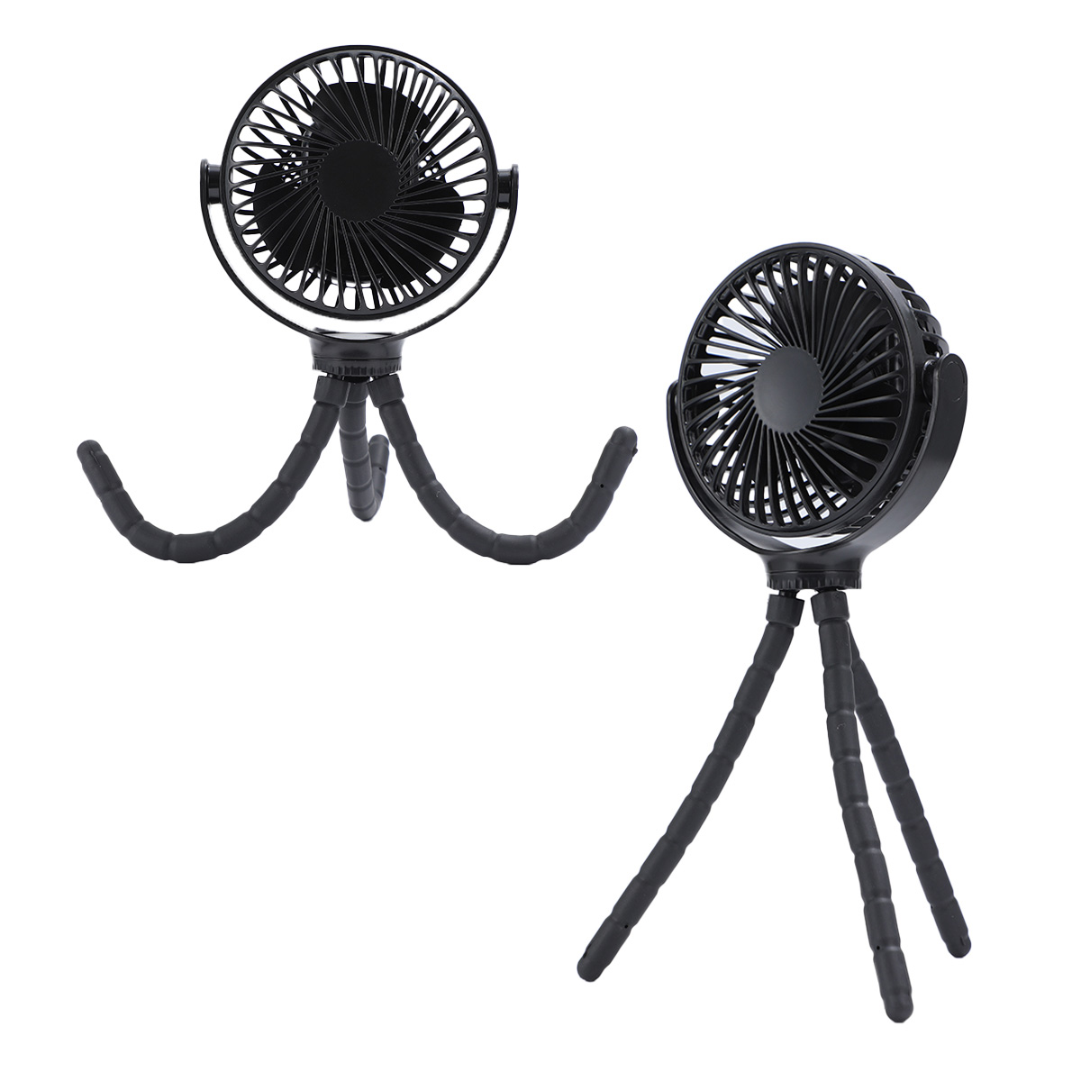 Twisty Rechargeable Portable Fan with Bendable Tripod Feet — Black