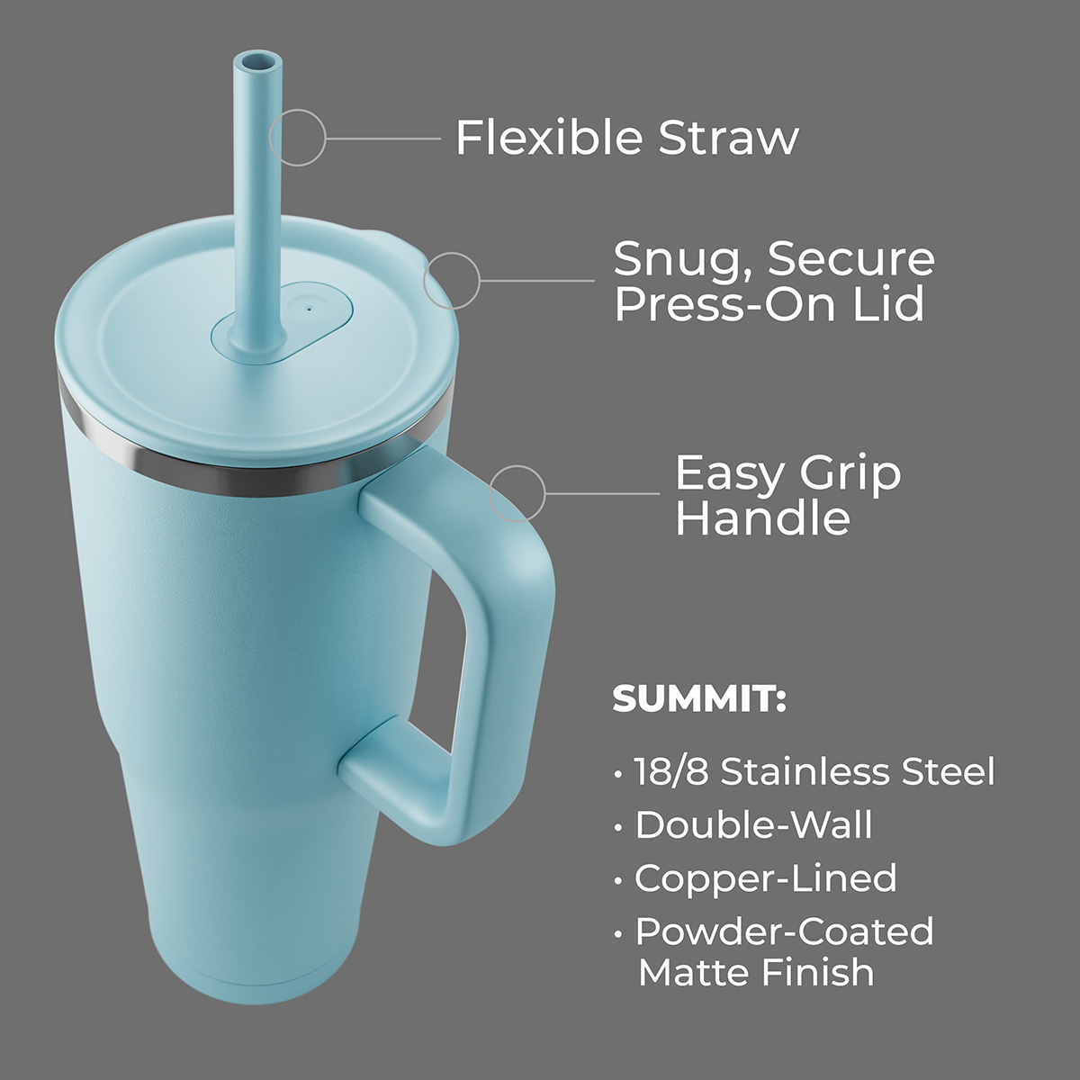 SENSO® Summit 40 oz Insulated Stainless Steel Travel Mug with Press-In Straw Lid 153