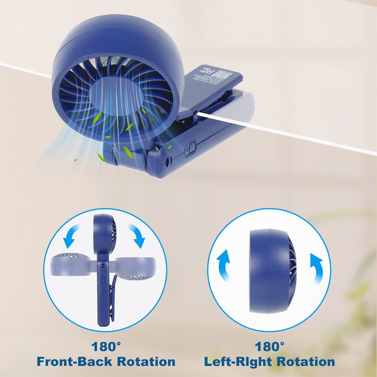 Purl High Speed Rotatable Handheld Fan With Clip 25